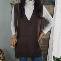 상상그이상 여성용 롱 브이넥 니트조끼 빅사이즈 루즈핏 부드러운 찰떡 폴라 따뜻한 코디세트 캐주얼 풀오버 간절기 가벼운 롱니트 베스트 레이어드 조끼