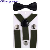 핸드벨Bowtie와 패션 키즈 멜빵 어린이 나비 넥타이 세트 소년 중괄호 소녀 조정 가능한 아기 결혼식 액세, 10 Olive
