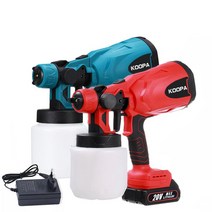 KOOPA TOOL 스프레이 건 800ml 무선 전기 페인트 스프레이어 오토 가구 스틸 코팅 에어브러시, 파랗게, 2x 배터리, 1개