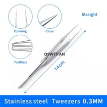 10.5cm/14cm/16cm/18cm 스테인레스 스틸 안과 용 마이크로 포셉 원형 핸들 족집게 눈 수술기구, 14 14cm Sraight 0.3mm