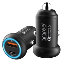 아라리 리너지 USB 3.0 PD C타입 20W 차량용 듀얼 고속 충전기, 블랙