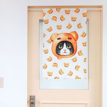 한폭노렌(입구커튼) - 곰돌이빵 고양이 (51X81cm) 인테리어용 미니 커텐 도어커튼 방문가리개