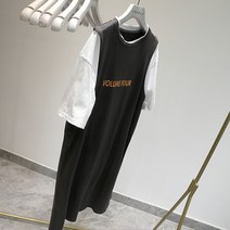 골판롱티 큰 발송 세부 매우 칭찬함 스포츠타입 페이크투피스 하프기장 티셔츠 여성 반팔원피스 와이드 루즈핏 2244605671