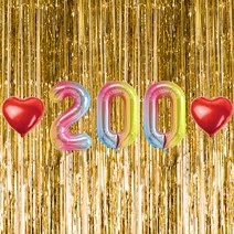 200일 이벤트 포토존 세트 아기 기념일 커플 축하 기념 숫자 풍선 하트, 09.커튼-(골드)-200(소)-레인보우