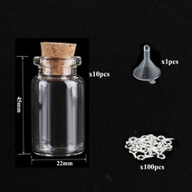 [케이로] 473119 코르크 마개가 있는 소형 미니 유리병 항아리 100 개 아이 나사 및 1 작은 깔때기 DIY 보석 만들기 5-10, 8ml-22x45mm set