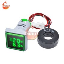 ac 60-500v 정사각형 led 디지털 듀얼 전압계 전류계 22mm 전압 전류 측정기 전압 표시기 테스터 측정 110v 220v 10a, 초록