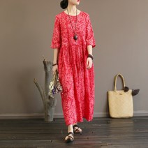 Johnature 빈티지 꽃 프린트 로브 롱 드레스 새로운 o-넥 하프 슬리브 2022 여름 높은 허리 느슨한 발목 길