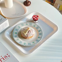 옐로우 체크 트레이 레트로무드 카페쟁반, 화이트