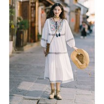 에스닉 자수 롱 원피스 동남아 태국 해외여행 보헤미안 여성 인디언 드레스