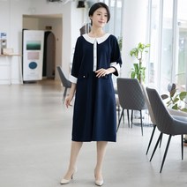 모슬린 엄마옷 배색카라 긴팔 원피스 EOP302158 마담 미시옷 중년여성의류 빅사이즈 50대 60대여성옷