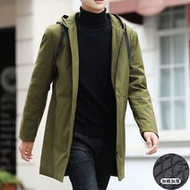 남성용 중간 길이 후드 트렌치 코트 캐주얼 패션 단색 라지 사이즈 재킷 면 가을 및 겨울