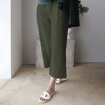 여성 여름 린넨 면 마 9부 크롭 와이드 일자 밴딩 팬츠 바지
