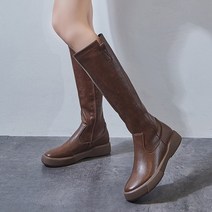 도오빠 라리즈 여성 가죽 롱 부츠 키높이 3.5cm 통굽 로우힐 워커 가을 겨울 발편한 여자 롱부츠