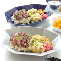 오다도기 팔각 쿠프 파스타 메인볼 도자기그릇 접시, 네이비