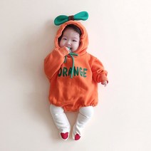 쁘띠펭귄 꼭지머리 오렌지 후드 바디슈트