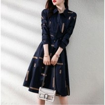 40대 50대 중년여성 네이비롱원피스 패턴 포켓 카라롱원피스 가을원피스