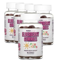 마브 뉴트리션 MAV Nutrition Elderberry Gummies 키즈 엘더베리 라즈베리맛 구미 60정, 5팩