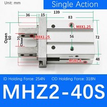MHZ2 MHZL2 공압 2 손가락 공기 그리퍼 실린더 MHZ2-10D MHZ2-16D 6D 20D 25D 32D 40D S C 알루미늄 클램프, MHZ2-40D 2