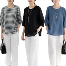 두나인 모이스 여름 여성 인견 7부 반팔 블라우스 빅사이즈 티