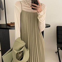 심플 주름 플리츠 우아한 뷔스티에 끈나시 원피스 216848