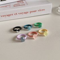 스톤 투명 컬러 아크릴반지 6color
