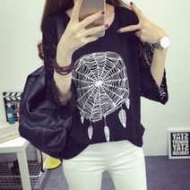 가바바 여성 블라우스 거미줄과 나뭇잎 그림 포인트 데일리 라운드 여름 블라우스 G38165