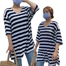 패션디바 자체제작 백크로스 야자수 스트라이프 박스티 2p