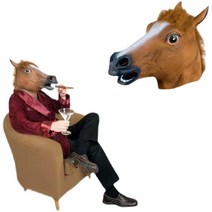 할로윈 가면 틱톡 녹두 물고기머리괴 녹색 물고기인망홍 할로윈 소품, 갈색 말머리 덮개