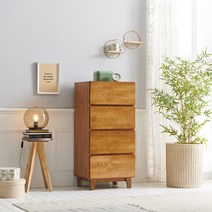 RF 레올 고무나무 원목 컴팩트 4단 서랍장, 내추럴