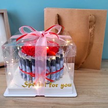 플라워 반전 용돈 돈 케이크 용돈박스 [LED+쇼핑백+영문레터링+실크리본_제공], 레드