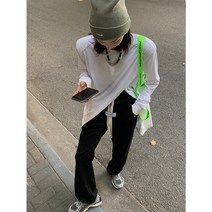 캐쥬얼 운동 일찍이 가을옷 보이핏 볼륨 디자인감각 스티커 표시 드로스트링 와이드 루즈핏 마이크로 맥시 3402548058, 블랙 XL