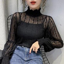 하이넥블라우스 셔츠 터틀 레이스 가을 겨울 긴 소매 메쉬 탑