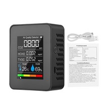 공기측정기 포름알데히드측정기 미세먼지측정기 5in 1 CO2 센서 공기질 모니터 검출기 포름알데히드 HCHO T, 한개옵션1, 02 Black