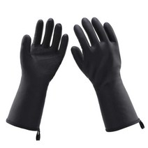 화상방지 단열 장갑 고온 방지 방수 주방 장갑, 검정색 긴 화상 방지 장갑(1쌍)