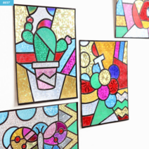 [팝아트 포일아트] 반짝커 홀로그램 스티커 포도 나비 하트 사과 선인장 방과후 미술, 1. 선인장