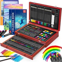 iBayam 미술용품 150-Pack Deluxe 우드 아트 세트 Crafts 드로잉 Painting 키트 with 1 컬러링북 2 Sketch 패드 Creative Gift, Cherry