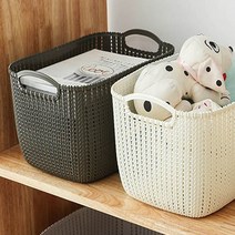 제이와이홀딩스 북유럽 라탄 바구니 수납 손잡이 왕골 소쿠리, 1개, 그레이(중)