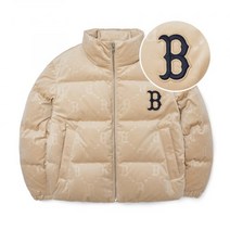 [국내 매장판] MLB 여성 다이아 모노그램 벨벳 구스 크롭 패딩 B Beige 263916