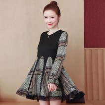 [이꾸띠] 컬렉트리 여성 봄 가을 라운드넥 배색 밑단 레이스 포인트 쉬폰 빅사이즈 까지 있음 에스닉 미니 원피스