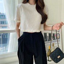 린다샵 린넨 수술 크롭 뒷지퍼 반팔 블라우스-BL4590K24