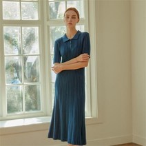 [쏠룹] 울100 골지 플레어 카라 원피스 D.BLUE[A]