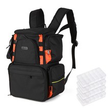 LIXADA 대용량 낚시 백팩 공구 수납 + 태클박스 4개, Black & Orange