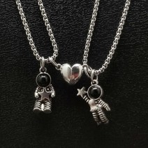 별 목걸이 스털링 달 행성 Spaceman 자기 커플 연인 심장 펜던트를 유치 우주 비행사 최고의 친구 하는 목 체인 여성 남성