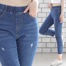 빅빅몰 [핏감대박] 여성 여름 허리 밴딩 스판 썸머 일자 청바지 빅사이즈 얇은 데님