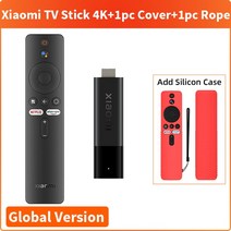 샤오미 Mi TV 스틱 4K 글로벌 버전 안드로이드 11 쿼드 코어 2GB RAM 8GB ROM 블루투스 5.0 넷플릭스 와이파이 구글 어시스턴트, [01] EU Plug, [03] Add Red Cover