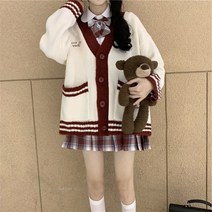 QiYuQoo 학업 스타일 일본 대비 조커 니트 카디건 코트 여성의 느슨한 착용 게으른 바람 스웨터 가을과 겨울에