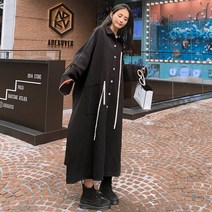 여성 가을 트렌치코트 롱 바바리 코트 블랙 오버핏 K22