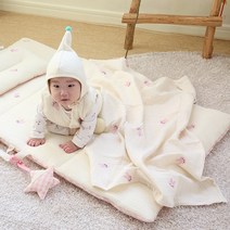 화모베이비 프리미엄 자수 사계절 블랭킷 (애착이불) L size, 핑크 토끼