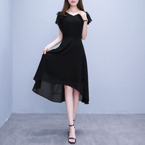 빅사이즈 여성 여름 시폰 언발 프릴 미디 원피스