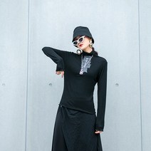 긴팔 이너셔츠 레이어드 스판 볼트무늬 면 이너티셔츠 여성 가을 차오쿠 개성 슬림핏 소매 2611126110